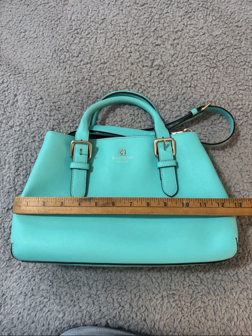 kate spade turquoise satchel with gold hardware - Picture 3 of 6